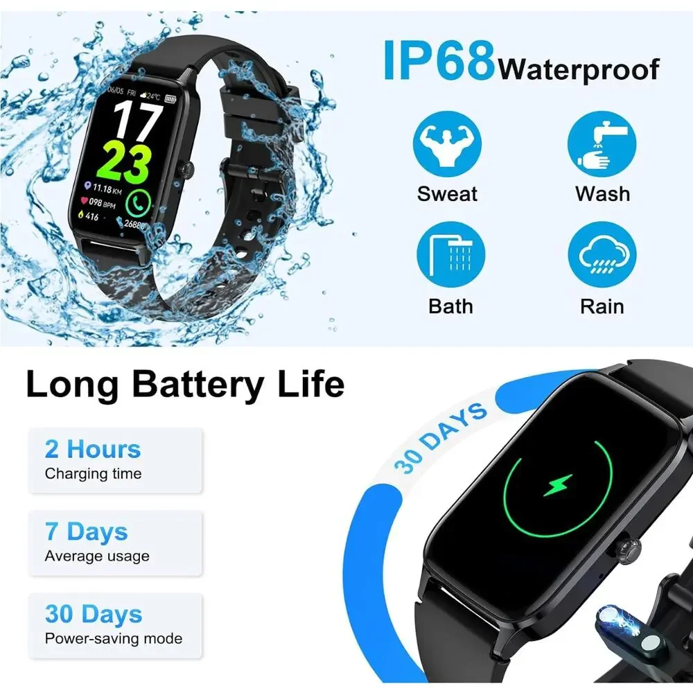 NIB Soudorv P97 Smart Watch Fitness Tracker Android 1.57'' HD IP68 Waterproof